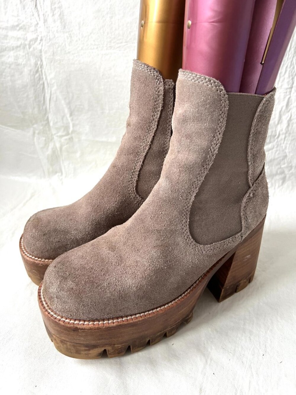 Free People x Jeffrey Campbell boots Preston 7 platform ankle taupe beige suede - Picture 3 of 14